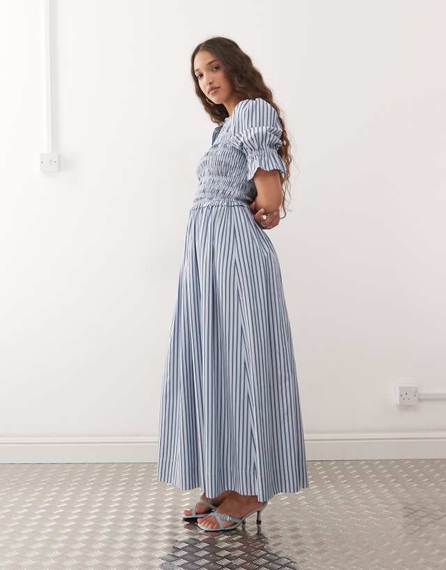 blue stripe cotton dress Amy Lynn puff sleeve midi in Wrap Dresses Casual dresses Calf BCBGMAXAZRIA V-neck Sleeveless Midi Ciao lucia Size:33