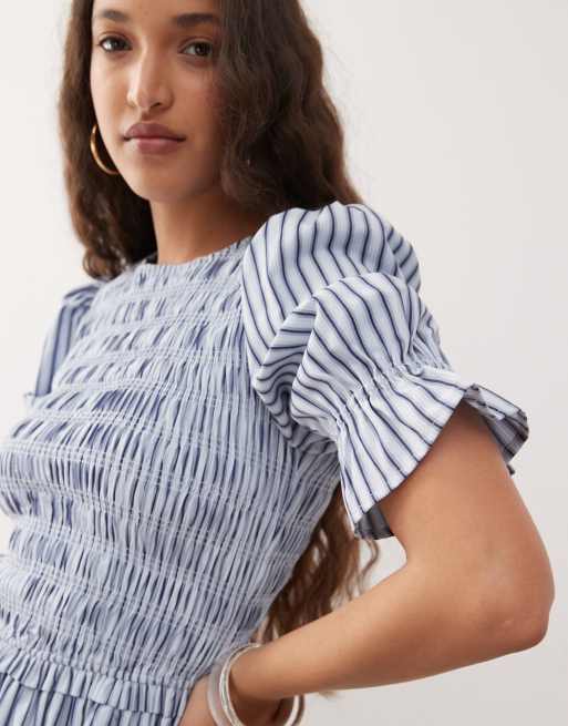 princess polly baby blue dress Striped midi dress with an empire cut and ruffles - Pink - Sz. M main image 0