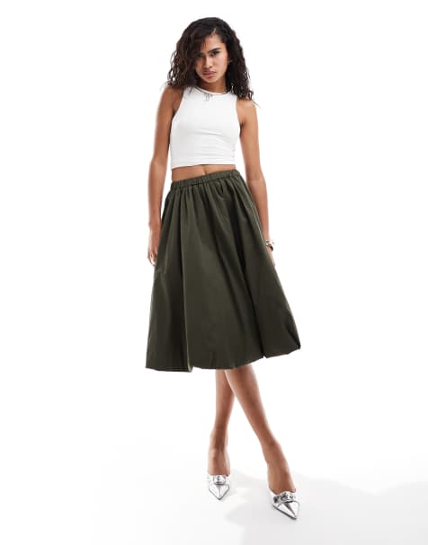 Amy Lynn puffball midi skirt in khaki - view 1