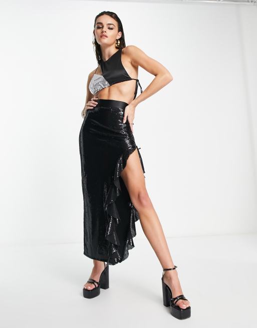 Amy Lynn - Robe sans manches mi-longue avec top contrastant et jupe asymétrique volantée , 4 de 4