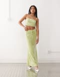 [Amy Lynn] Amy Lynn ruched waist maxi skirt in lime green sequin (part of a set) 6 LIME SEQUIN