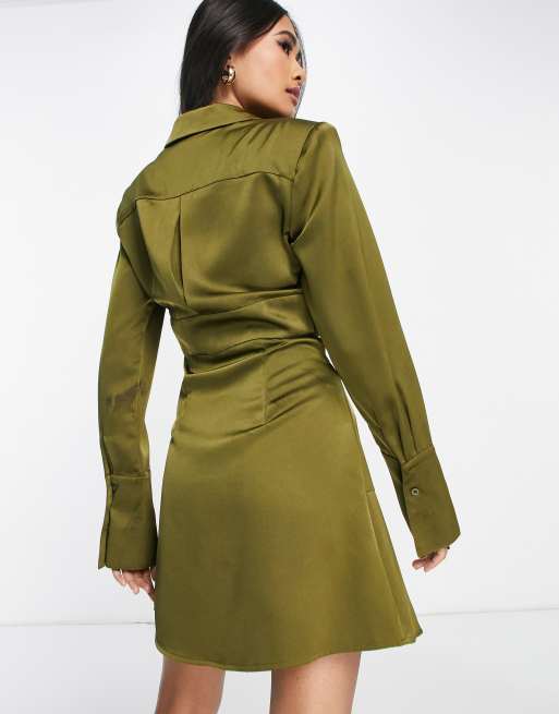 Amy Lynn satin blazer dress with cut-outs in khaki, 2 of 4