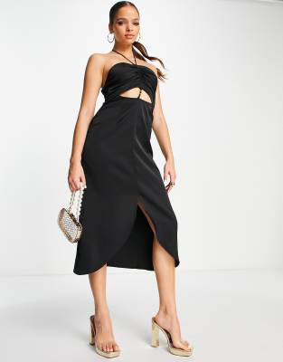 Amy Lynn satin vega cut out dress in black