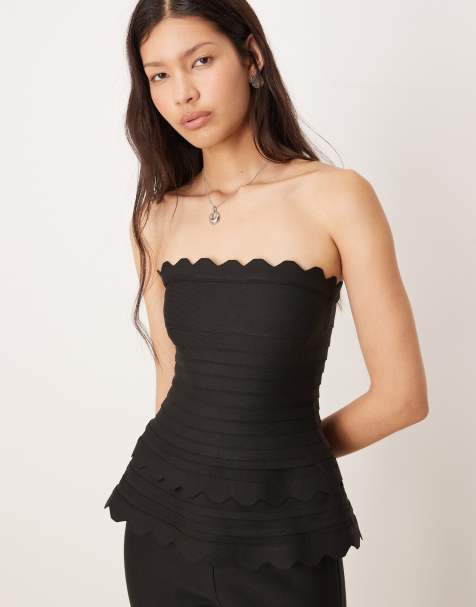 Amy Lynn scalloped bandage top co-ord in black - view 1