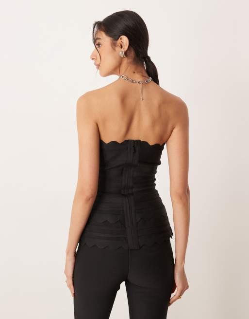 Amy Lynn scalloped bandage top in black - part of a set, 3 of 4