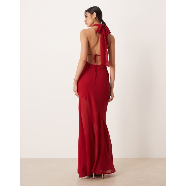 Amy Lynn Scarf Neck Chiffon Maxi Dress in Red