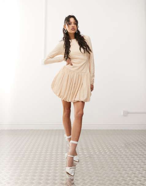 Amy Lynn scoop back all over lace mini dress with bubble hem in milk - view 1