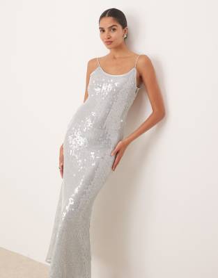 Amy Lynn Womens Ice Blue Translucent-sequin Sleeveless Woven Maxi Dress In Blue
