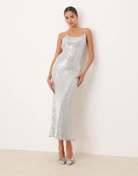 Amy Lynn scoop neck maxi dress in grey sequin - view 1