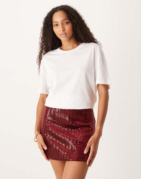 Amy Lynn sequin velvet mix mini skirt in red - view 1