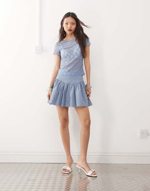 Amy Lynn sheer lace floral tee in dusty blue, 4 of 4