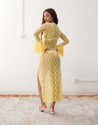 Amy Lynn Sheer Lace Midaxi Dress With Ruched Slit