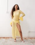 [Amy Lynn] Amy Lynn sheer lace midaxi dress with ruched split in yellow 16 YELLOW