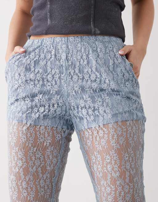 Amy Lynn sheer lace straight leg pants in blue