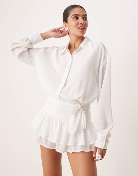 Amy Lynn sheer ruffle bloomer playsuit with shirt top in white - view 1
