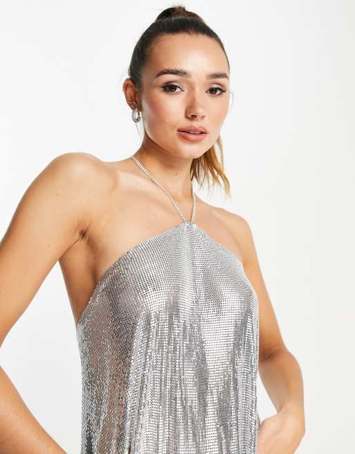 Silver Sequin Halter Top X33364