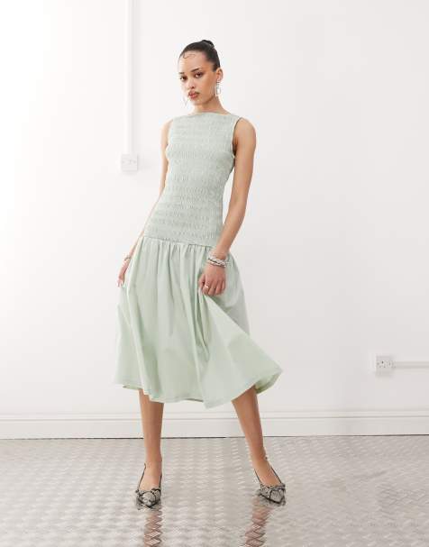 Amy Lynn shirred drop waist midi dress in mint green - view 1