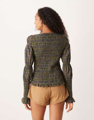 Amy Lynn Shirred Long Sleeve Top In Gray