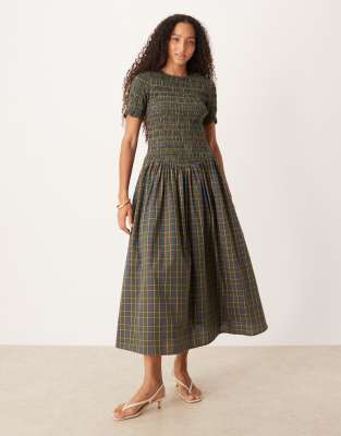 Amy Lynn Womens Green Beatrix Check-print Cotton-poplin Maxi Dress In Green