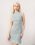 [Amy Lynn] Amy Lynn sleeveless shirred mini dress in mint check-Green 8 Mint