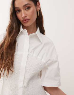 Amy Lynn Smocked Mini Shirt Dress With Shirred Bodice