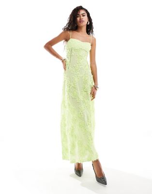 Amy Lynn Sofia Sweetheart Strappy Floral Crochet Maxi Dress In Light Green
