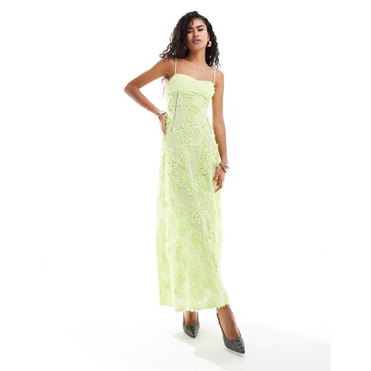 Amy Lynn Sofia sweetheart strappy floral crochet maxi dress in light green ASOS