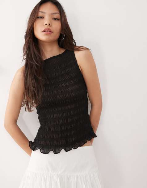 Amy Lynn Sonya shirred slash neck sheer top in black - view 1