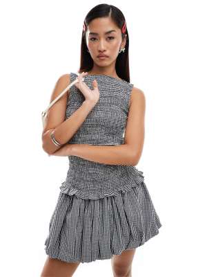 Amy Lynn Sonya shirred slash neck top co-ord in mono gingham-Black φωτογραφία