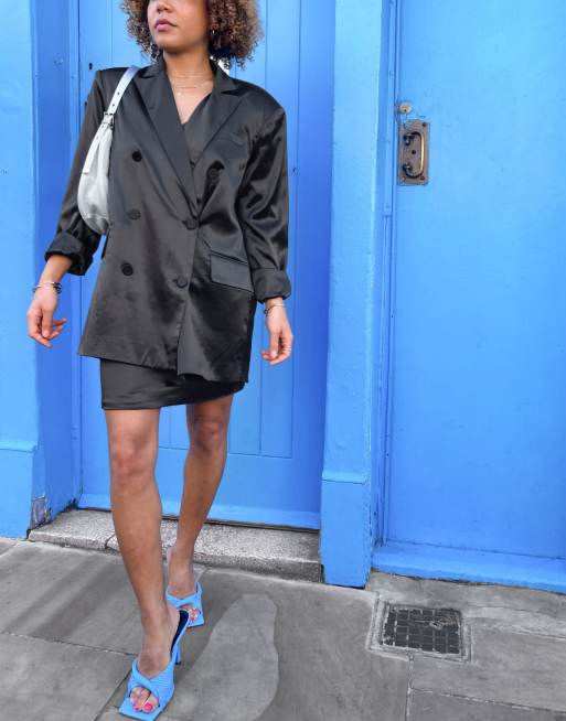 Amy Lynn - Sort oversized blazer i satin - Del af sæt