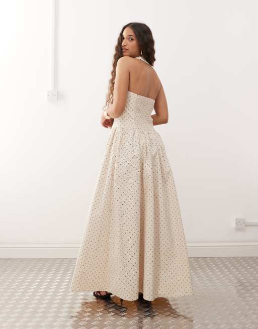 Amy Lynn square halter neck maxi dress in cream polka dot, 2 of 4