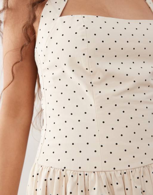 Amy Lynn square halter neck maxi dress in cream polka dot, 3 of 4