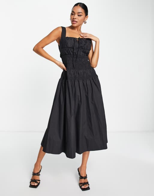 Amy Lynn square neck dress with smock detail in black | ASOS