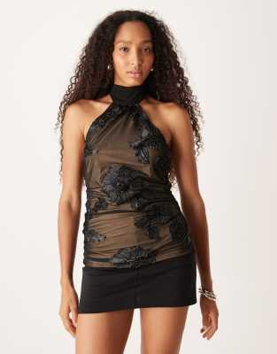 Amy Lynn - Top foulard effet 3D - Noir