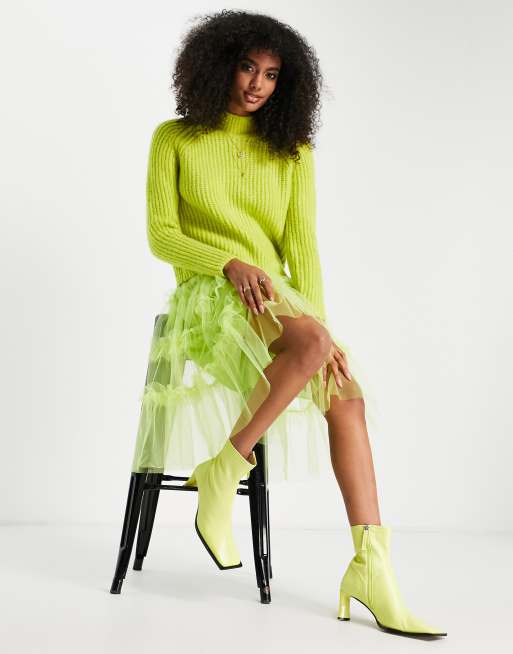 Lime green 2024 midi tulle skirt