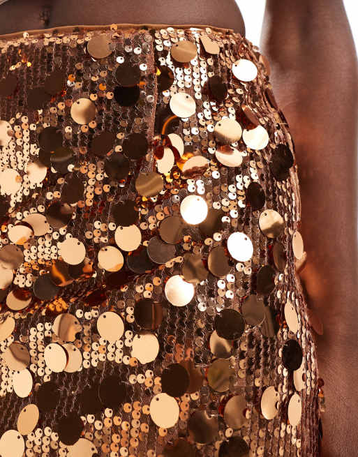 【SCULPTOR】Sequin Midi Skirt Brown Taupe Sequin Midi Skirt