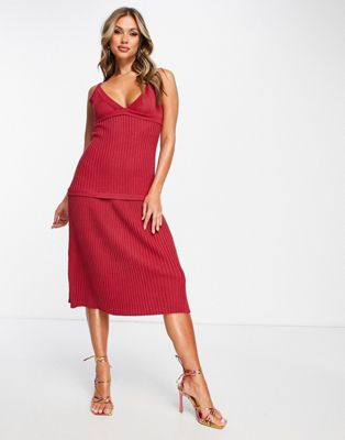 Amy Lynn v neck ribbed knitted bodycon dress in red