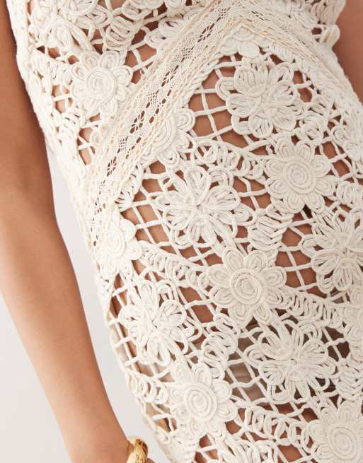 Amy Lynn v-neck crochet maxi slip dress in beige