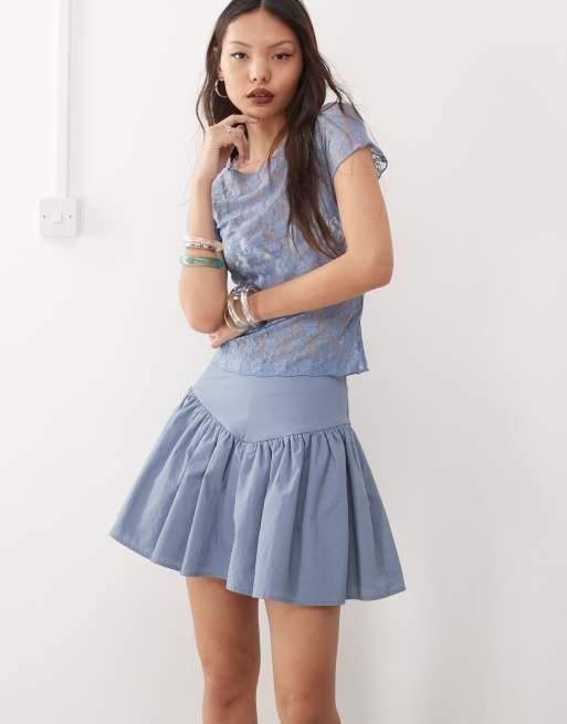 Amy Lynn v-waist frill mini skirt in dusty blue, 5 of 5