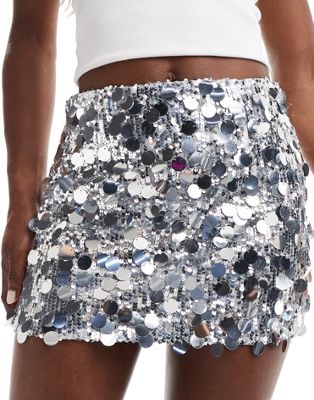 Y2k ultra mini sequin paillette skirt in silver