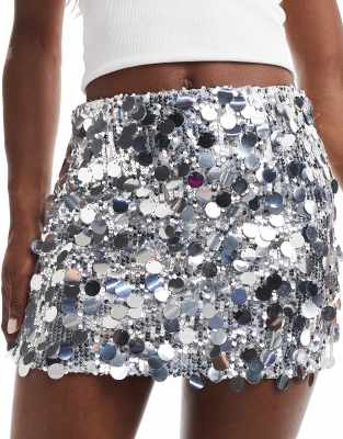 Amy Lynn Y2k Ultra Mini Sequin Paillette Skirt In Silver In Silver