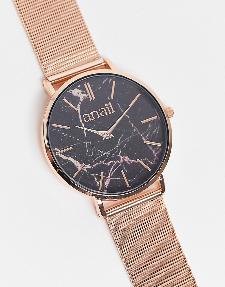 Anaii marble effect watch with black dial-Gold
