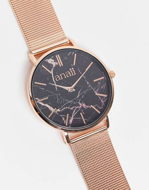 Anaii Montre effet marbr cadran noir