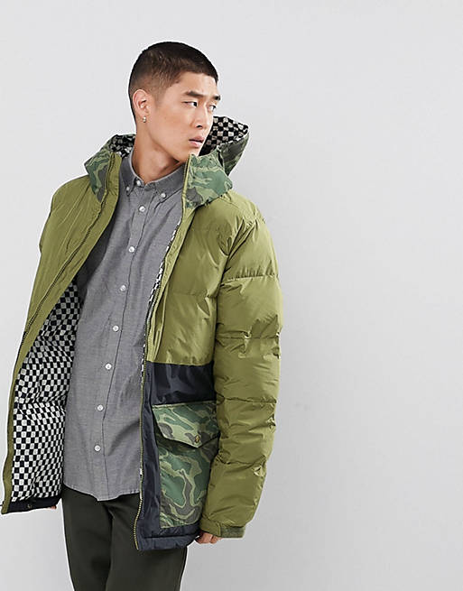 Analog Kilroy Ski Puffer Jacket Hooded Mixed Camo Print in Green | ASOS