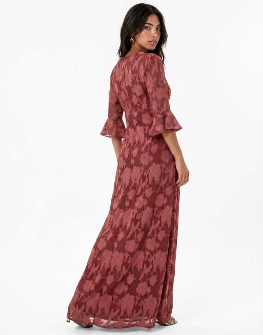 Anaya 3/4 fluted sleeves maxi dress in rusted rose, 2 of 6