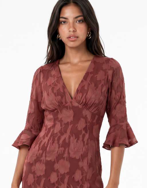 Anaya 3/4 fluted sleeves maxi dress in rusted rose, 3 of 6