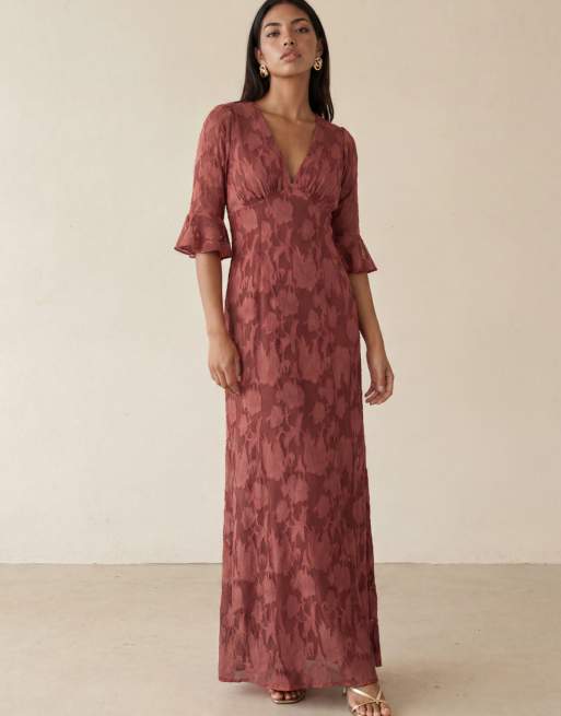 Anaya 3/4 fluted sleeves maxi dress in rusted rose, 5 of 6