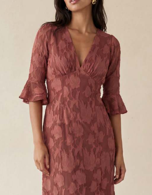 Anaya 3/4 fluted sleeves maxi dress in rusted rose, 6 of 6