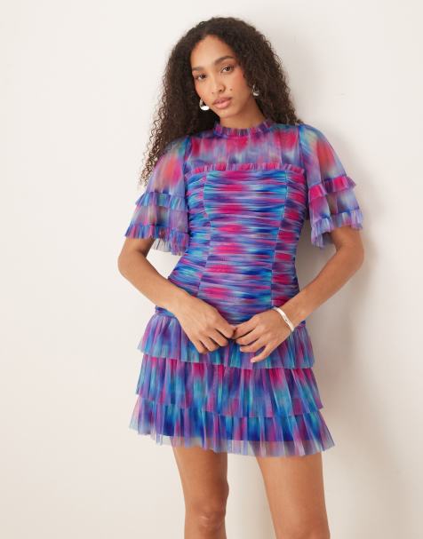 Anaya Abstract watercolour gathered mini dress in multi - view 1
