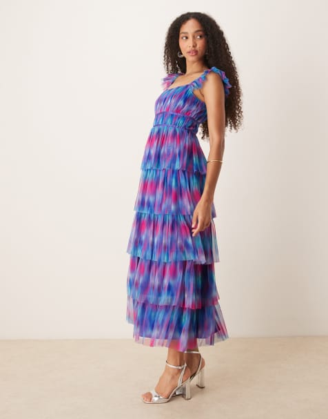 Anaya Abstract watercolour tiered midaxi dress in multi